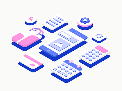 Isometric Webkul Illustration in 3D Space 3d app flat illustration interface isometric lofi minimalistic ui user ux