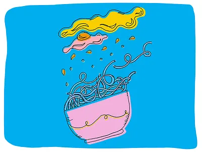 Ramen on the Run blue broth egg handdrawn illustration noodles pastel pho pink ramen