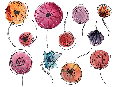 Flowers - Watercolor - Variations abstract botanical exercise floral flower flowers illustration watercolor watercolour