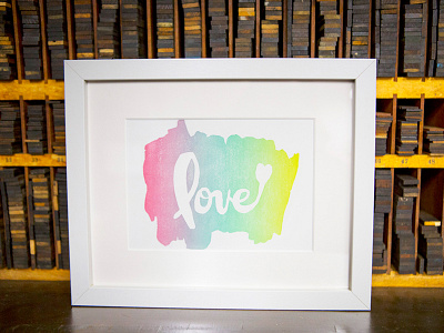 Love Linocut blockprinting lettering letterpress love printmaking rainbowroll splitfountain