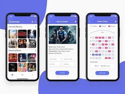 Movie Tickets Booking app booking cinema design ios mobile movie seat select ticket ui ux