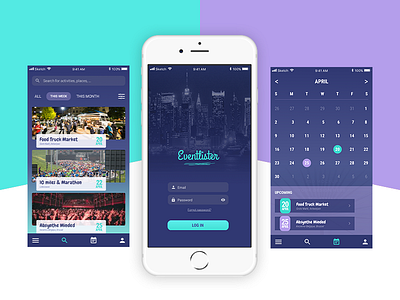 Eventlister application calendar events mobile signupscreen ui