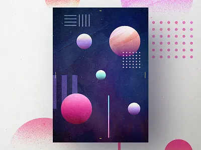 Planets poster abstract colourful design drop shadow graphic design layout mockup poster
