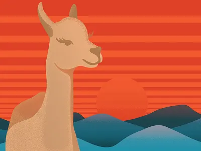 Allie alpaca digital illustration stipple sunset vector