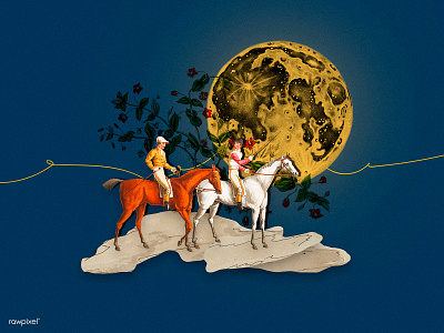 the nearest place collage illustration moon people