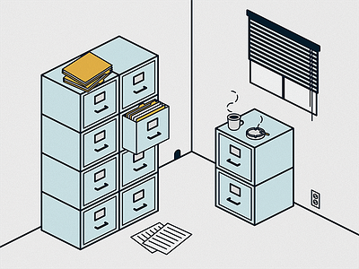 Corner Office file cabinet illustration isometric monday office