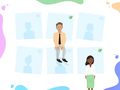 Connection Illustration avatar business ceo character connect illustration match pairing pencil skirt tie