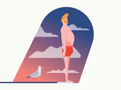 Meditation cloud diving board illustration meditation seagull serenity swimsuit vector