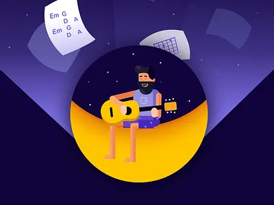 Midnight serenade evening guitar illustration light man midnight moon music night romance serenade