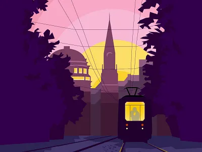 Romantic tram city evening flat light love romantic street town tram tramway trolley
