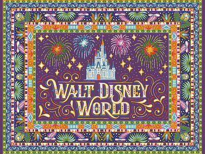 Disney World Rug Art avatar castle disney fireworks illustration lettering pattern retro rug theme park