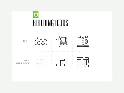Building Icons Set brick bricklaying build building hammer icon instruments roll roof tile water pipes work