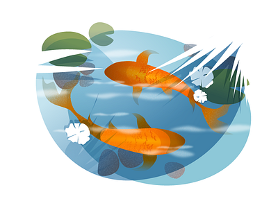 Couple of Koi couple fish flora illustration koi lake nature plants water