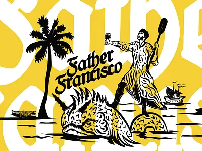 Stay Thirsty My Friends beer belgian blonde brewery illustration miami priest sea monster