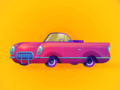 Baby you can drive my car! car colorful cool illustration pink shine vehicle vintage yellow