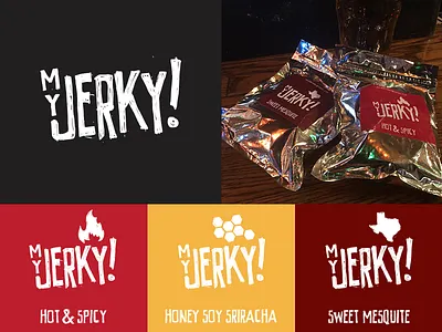 MYJERKY! Branding branding honey jerky label lettering logo mesquite packaging soy spicy sriracha type