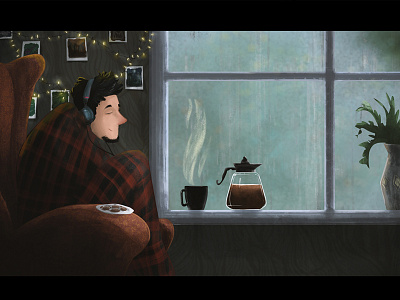 Rainy Day art coffee cookies home illustration lazy music photoshop rain rainy rainyday wacom