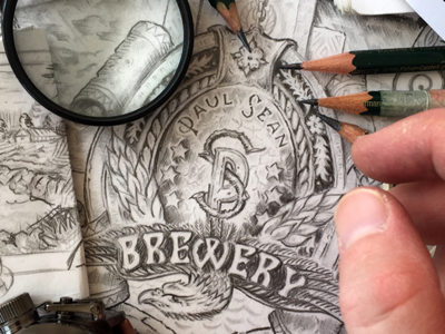 Label design process beer eagle label lettering pencil