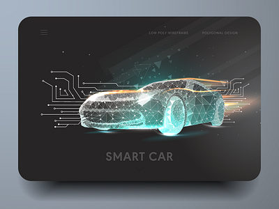 Smart car. Low poly wireframe car future hello hey hi line mesh polygon smart technology ui wireframe