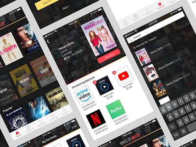 Ways to Watch mobile app screens entertainment hulu ios mobile app netflix prime video sketch streaming streaming search ui