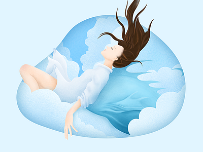 Falling girl blue cloud design experience falling fish girl human illustration light sky view