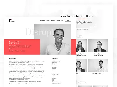 French Accelerator - Team page digital red responsive start up team ui ux website