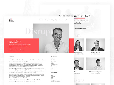 French Accelerator - Team page digital red responsive start up team ui ux website