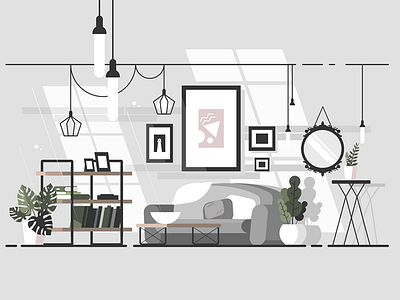 Cozy living room apartment cozy flat furniture home illustration interior kit8 living room sofa vector