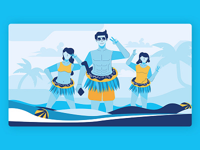 Beach art explainer illustration marketing motiongraphic style vector videos