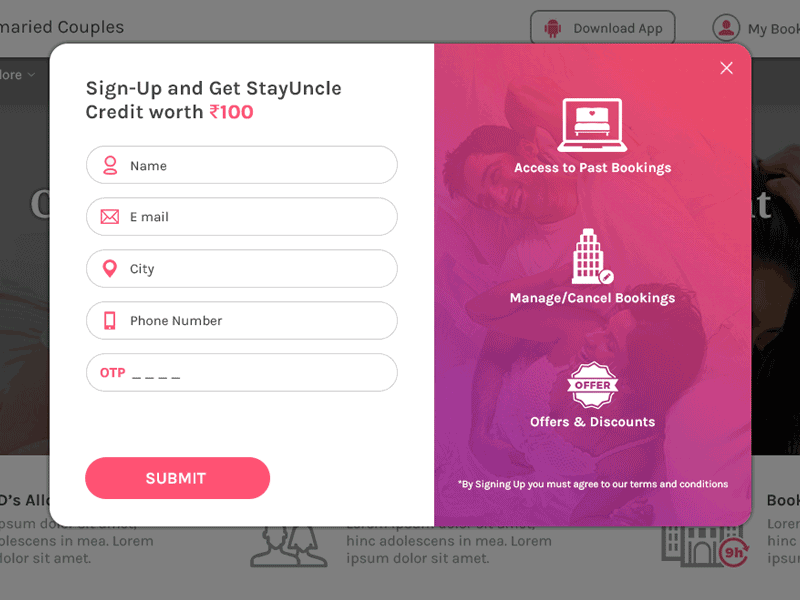 Sign Up Flow -StayUncle hotel modal sign signup stayuncle up