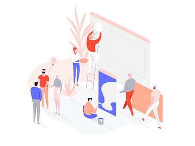 Work Process in Design Team communication creative design first shot hello dribbble ideas isometric people process team web work