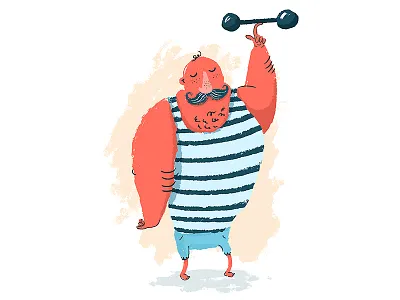 There’s nothing stronger than a strongman’s moustache. circus illustration kidlit moustache retro strong strongman weights