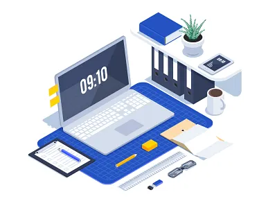 Isometric workplace 3d iometric laptop plant smartphone to do list vector workplace