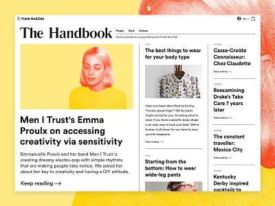 Frank And Oak - The Handbook and article blog brand frank grid layout oak ui website
