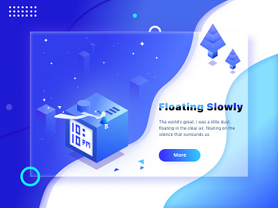 Floating Slowly blue card clean cube design floating graphic illustration plain web