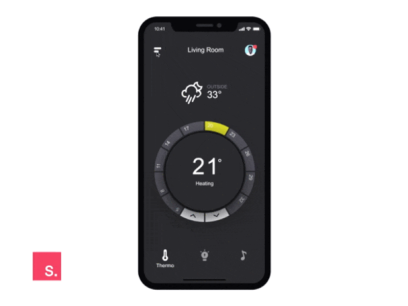 Invision Studio - Smart Home App Menu Interaction freebie invision invision studio ios iphonex music prototype studio thermostat ui ux