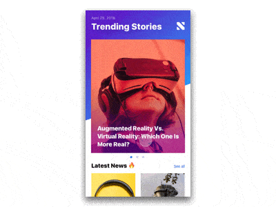 News Point vertical scrolling app article cards feed home media mobile news screen stories ui ux