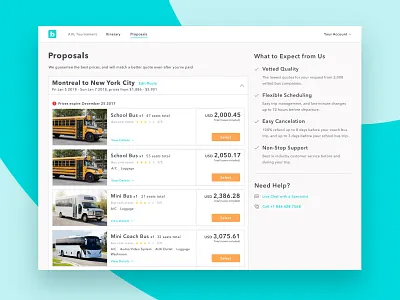Proposals v2 bus bus.com pricing proposals quote transportation travel ui web