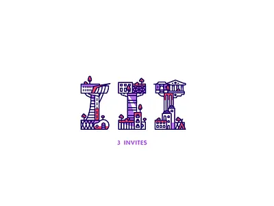 Triple Invite Giveaway! city clean free invatation minimal modern purple red roman numerals simple town