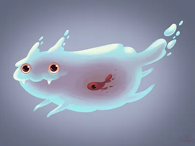Ghost cat cartoon cat character fish friends ghost illustration spirit water