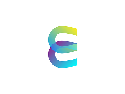 E branding colourful e geometric horseshoe icon logo mark overlay