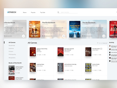 Social Books "KITABOOK" background blur book homepage library slider ui