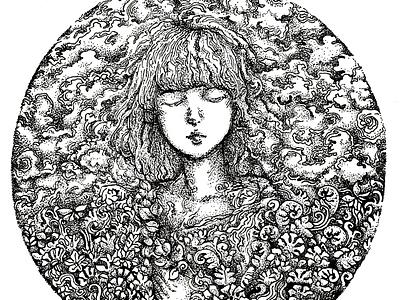 Girl and nature drawing flora girl ink