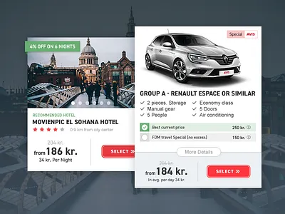 FDM Hotel Card, Car Results car card hotel result