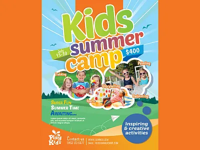 Kids Summer Camp Flyer camp creative design flyer fun graphic kids summer