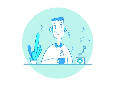 等待页插画 喝茶 插画 男孩 音乐