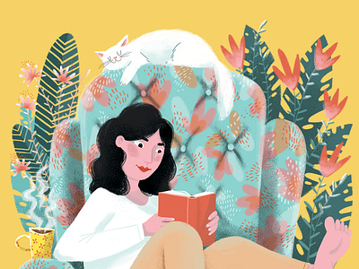 Sunday book cat cosy illustration