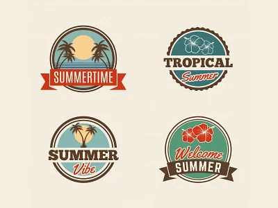 Summer Badges Collection beach flower island logo sea summer summertime sun sunset tropical vacation vintage