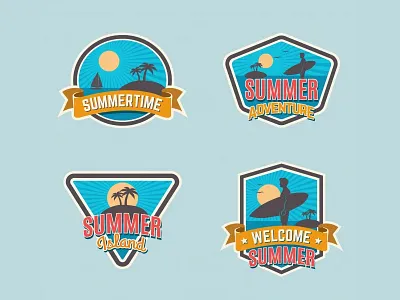 Summer Badges Collection beach island logo sea summer summertime sun sunset surf tropical vacation vintage