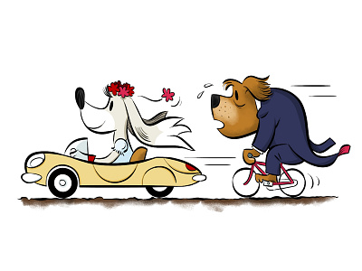 Wedding invitation bicycle bride car dog dogs groom invitation wedding